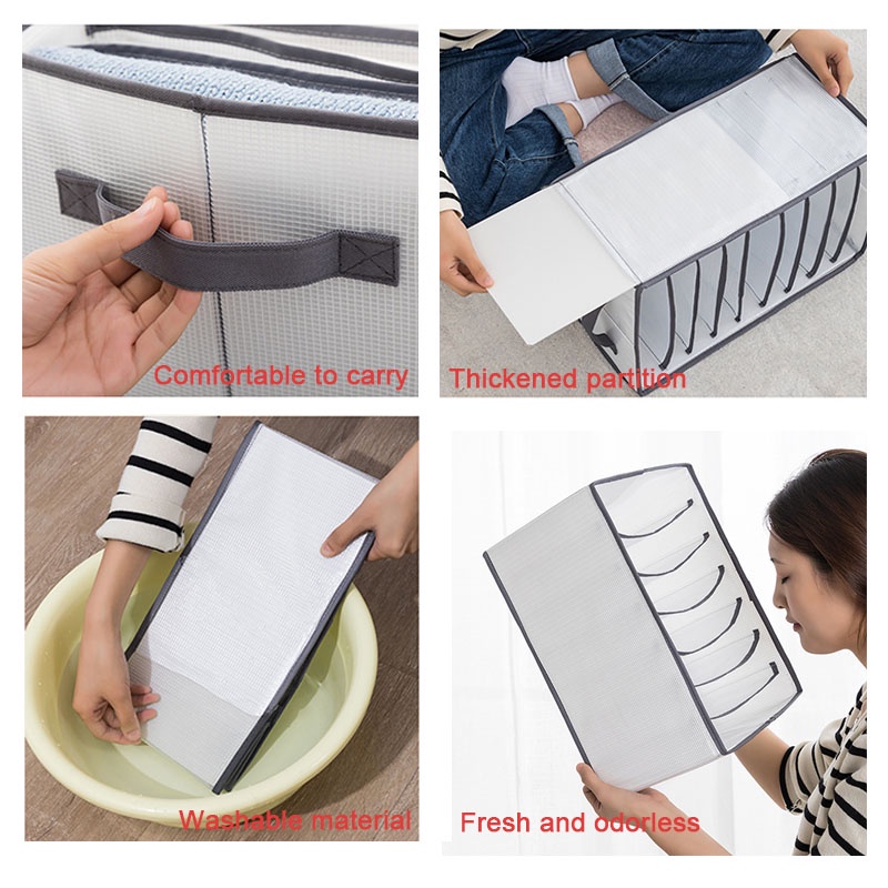 7/9 Tủ sắp xếp quần áo ， Hộp đựng quần áo có ngăn, Hộp đựng đồ lót, Hộp đựng đồ gấp, Vớ / quần-Hộp vải đựng quần áo chia ngăn, khay đựng đồ lót, tất vớ,có nắp gấp gọn tiện lợi hàng
