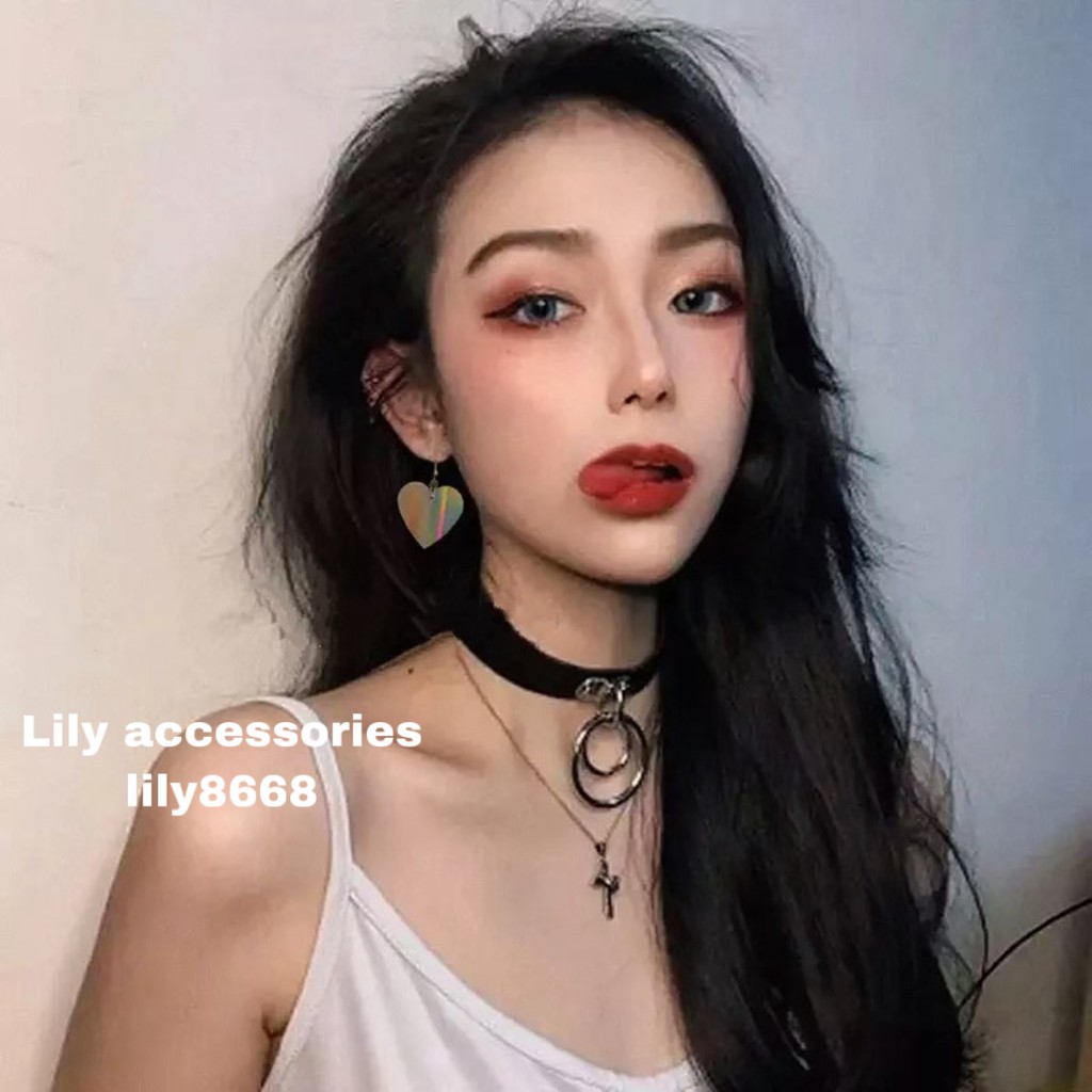 Rainbow Heart Dangle earrings khuyên tai trái tim lấp lánh 7 màu phong cách hàn quốc