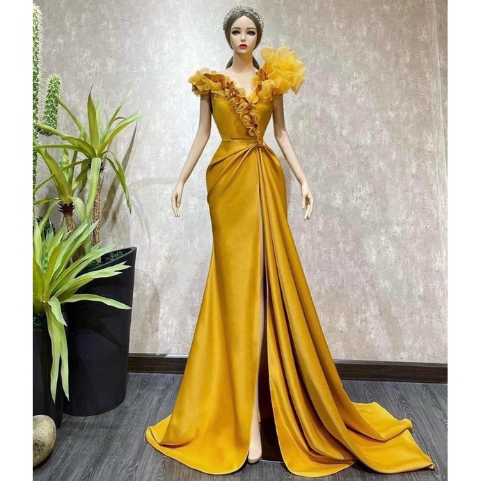 MS1268y ĐẦM DẠ HỘI VAI NHÚNG PHỒNG PHỐI TÀ NGOÀI