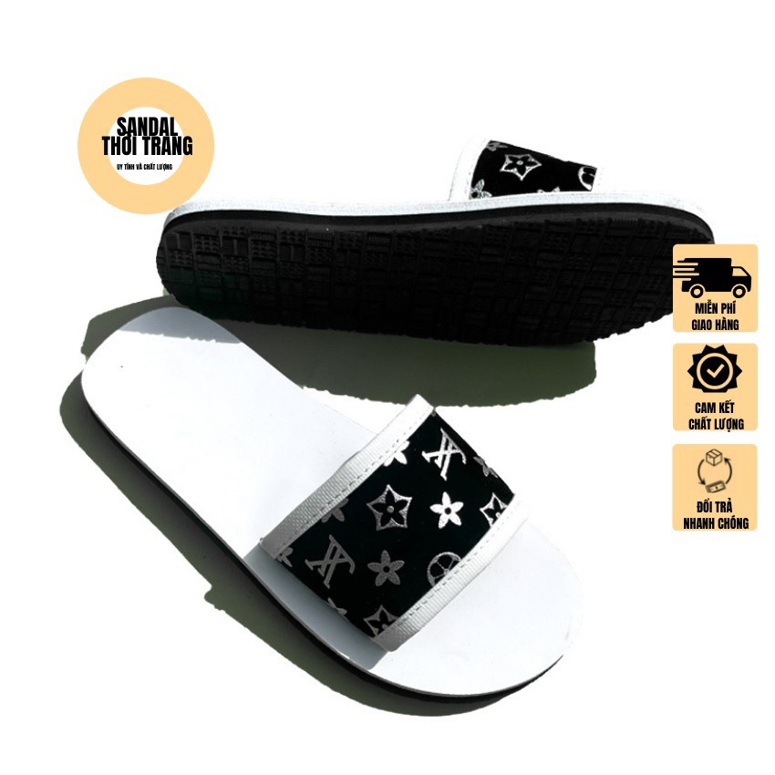 Dép quai ngang nữ nam, SANDALTHOITRAN sandal quai ngang đi học, đi chơi VL Trắng/Đen, sandal đồng nai full size 30-44