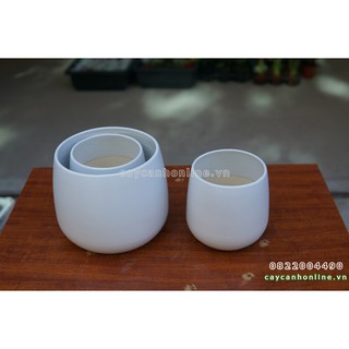 Cặp 2 chậu lê trơn trồng cây cảnh để bàn chất liệu gốm sứ tráng men