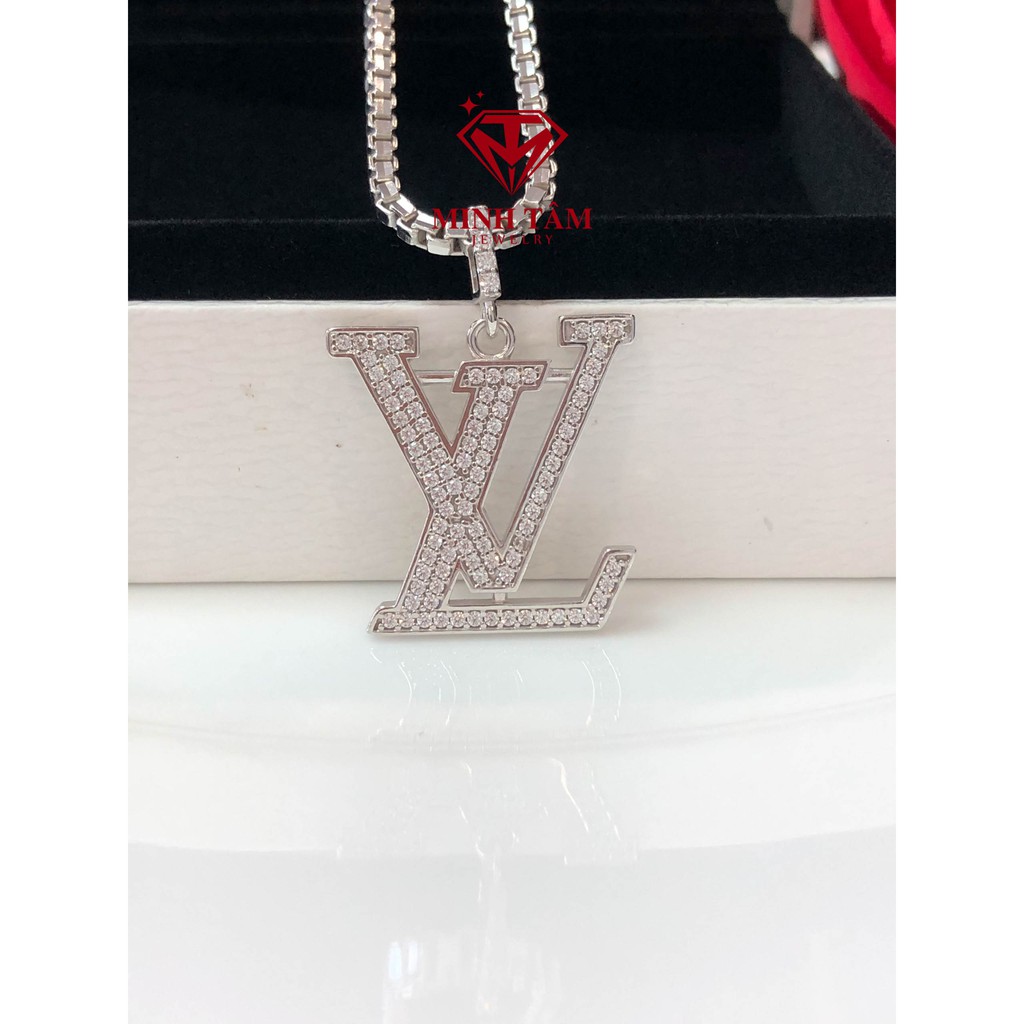 Bộ dây chuyền hộp bạc mặt Lv xi bạch kim cao cấp
