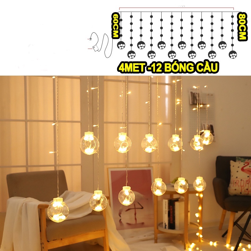 Đèn Nháy Trang Trí Bóng Tròn To 12 Bóng- Trang Trí Nhà Hàng, Quán Cafe, Quán Trà Chanh, Đèn Mành Cầu Tròn Thả Rèm