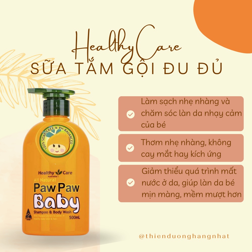 Sữa tắm gội đu đủ Paw Paw Baby Healthy Care 500ml cho bé