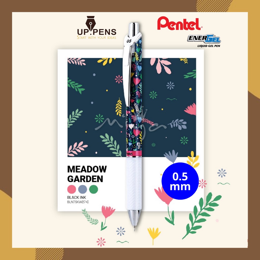 Bút gel Pentel Energel Roller BLN75KW - Kawaii Meadow Garden - Needle tip 0.5mm - Màu xanh dương (Blue)