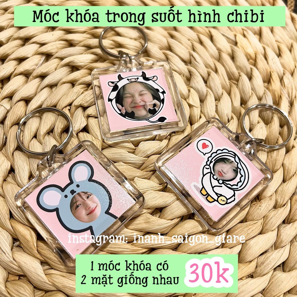 Móc Khóa Trong Suốt, móc khóa in hình chibi, móc khóa ảnh mini chất liệu Mica  in ảnh siêu dễ thương