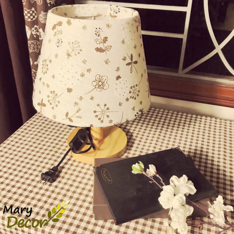 Đèn ngủ để bàn Mary Decor, đèn ngủ để bàn mini chao vải canvas dễ thương, chân gỗ cao cấp - CẨM TÚ CẦU  -DB-E02