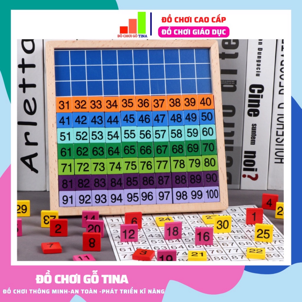 Đồ chơi cho bé Bảng Gỗ Đếm Số Từ 1 Đến 100 Cho Bé Học Toán, Đồ Chơi Giáo Dục Tina