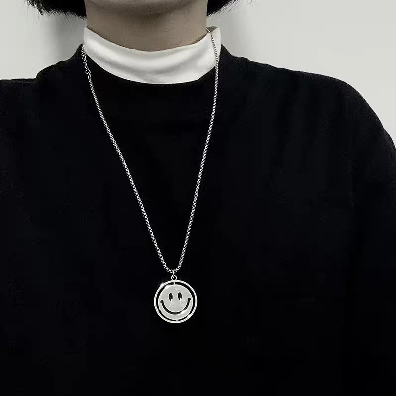 Vòng cổ Thép Titan Mặt Hình Mặt Cười Phong Cách Hip Hop Thời Trang