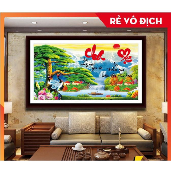 Tranh thêu cha mẹ KT:63x43cm,tranh chưa thêu.Tặng kéo và xỏ chỉ.