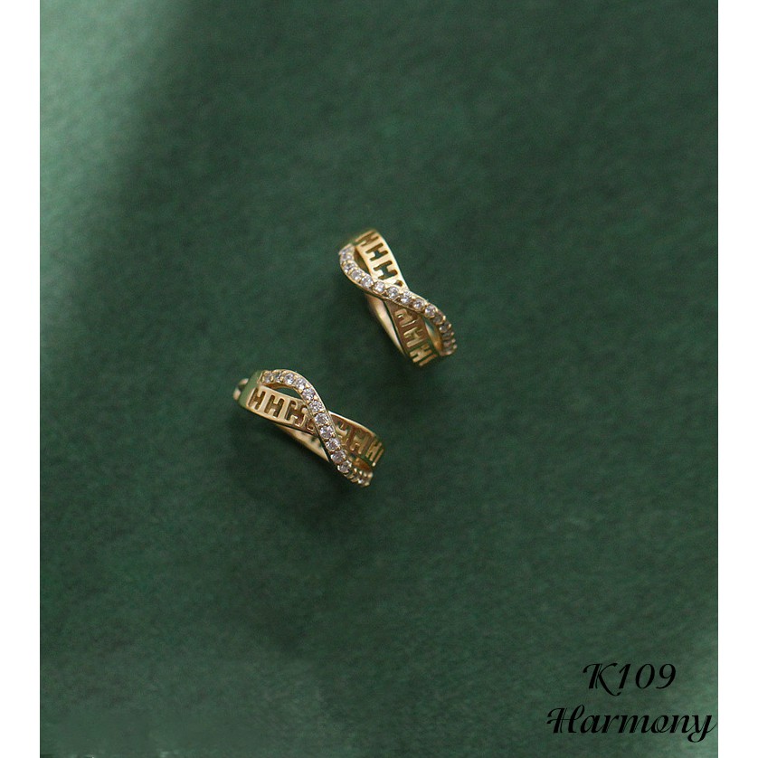 Bông tai, Khuyên tai bạc nữ tròn xoắn đá xinh xắn, sang chảnh, phong cách Hàn Quốc K109| Trang sức Harmony