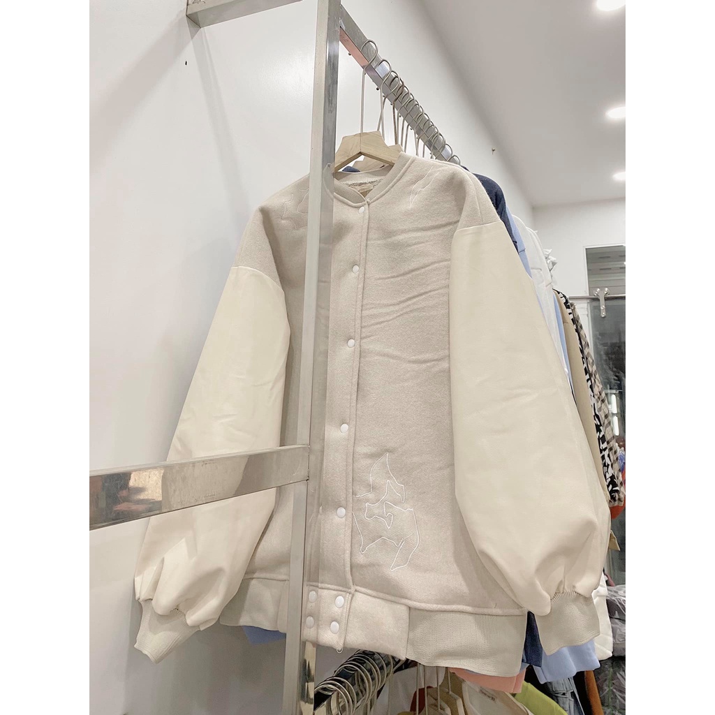 Áo Khoác Bomber phối tay da, thân áo chất dạ hàng cao cấp form unsiex dáng rộng | BigBuy360 - bigbuy360.vn