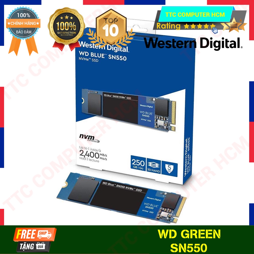 WD BLUE SN550 | Ổ cứng SSD WD Blue SN550 250GB/1TB M.2 2280 NVMe Gen3 x 4  - HÀNG CHÍNH HÃNG TTC COMPUTER HCM