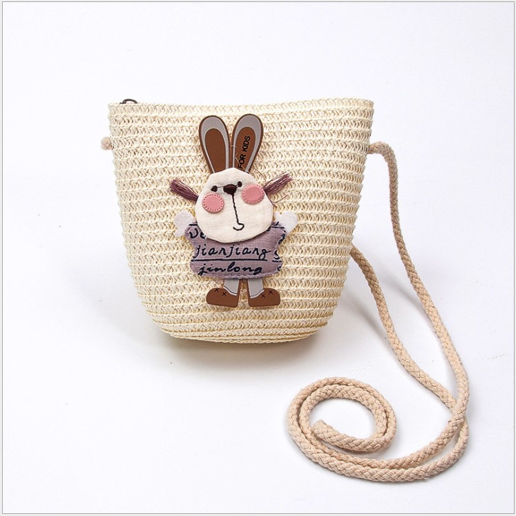Túi đeo vai đan cói họa tiết thỏ hoạt hình dễ thương xinh xắn