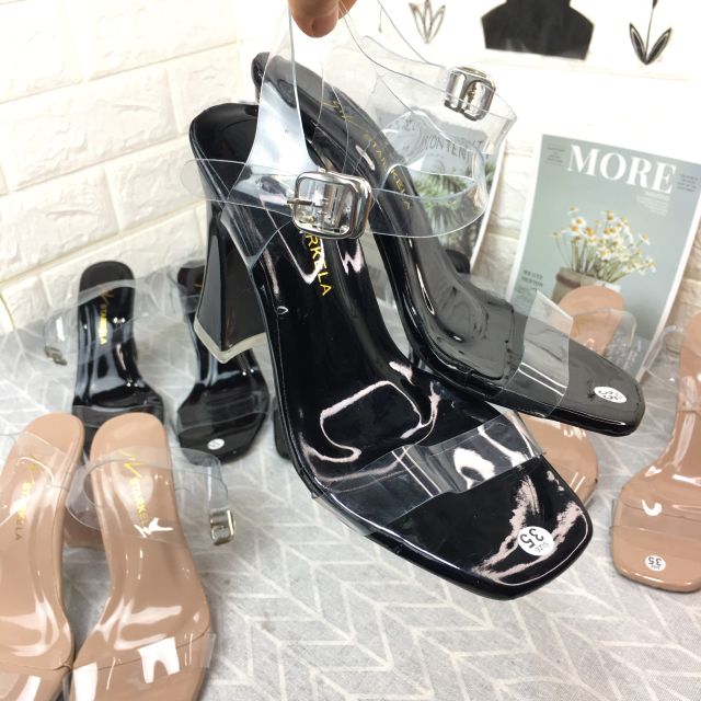 Sandal Quai Trong Gót Trụ Vát Sơn Bóng {MS92}