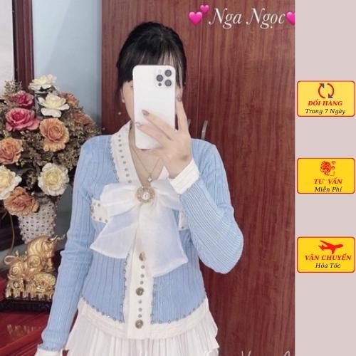 Áo len nữ dài tay nơ ngực viền đính đá công sở ulzzang Hàn Quốc thời trang nữ mùa thu đông