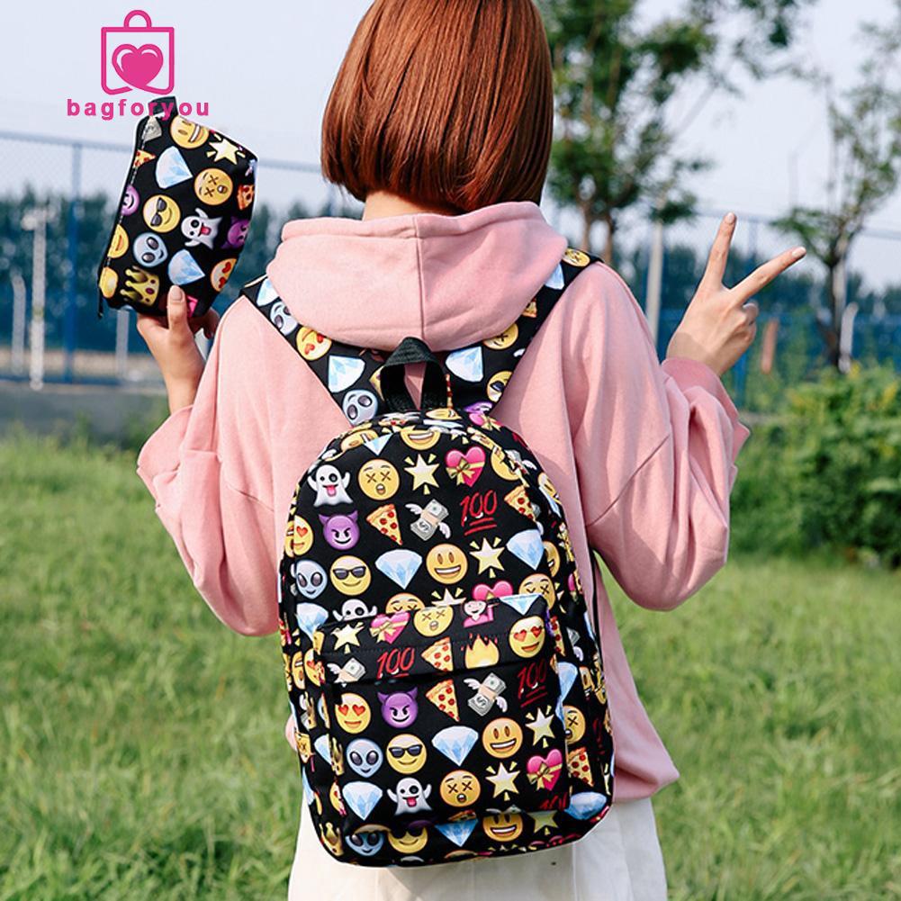 Bagforyou❀Cute Creative 3D Cute Smile Printing Backpack Nylon Backpacks for Teenage Travel Bag