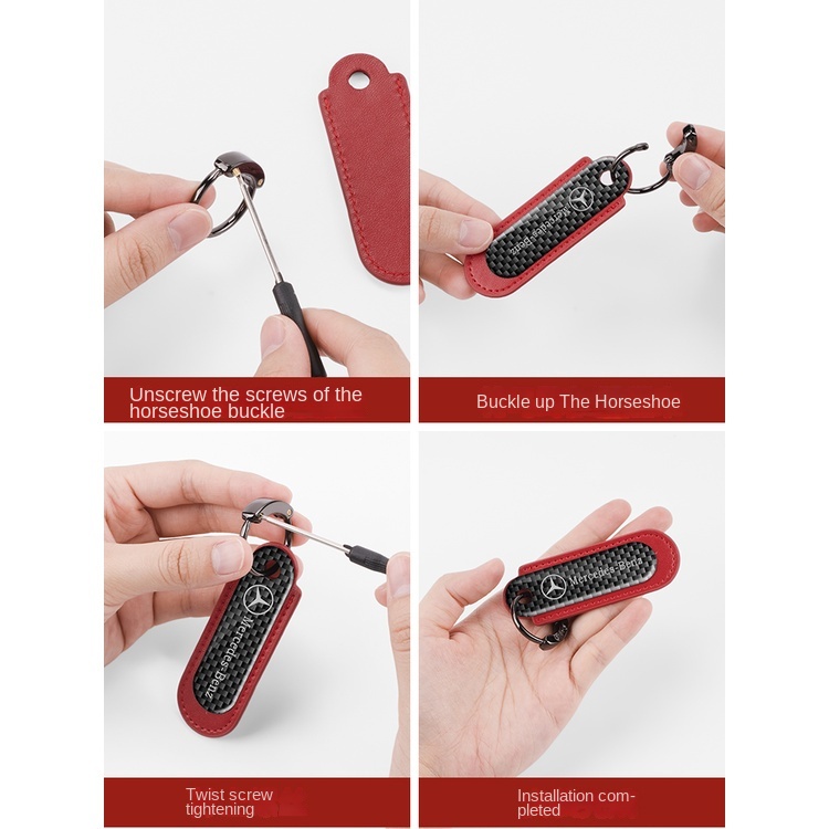 Móc khóa sợi carbon phối da họa tiết Ducati logo xe ô tô độc đáo