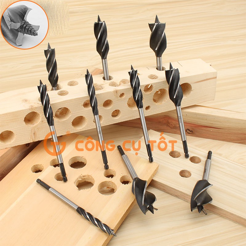 BỘ 3 MŨI KHOAN GỖ XOẮN ỐC AUGER SỐ 10,16,25MM