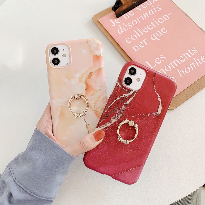 Ốp Điện Thoại Dẻo Họa Tiết Vân Đá Sang Trọng Kèm Giá Đỡ Nhẫn Cho iPhone 14 13 12 11 Pro MAX X XR XS MAX 8 7 Plus + SE 2020