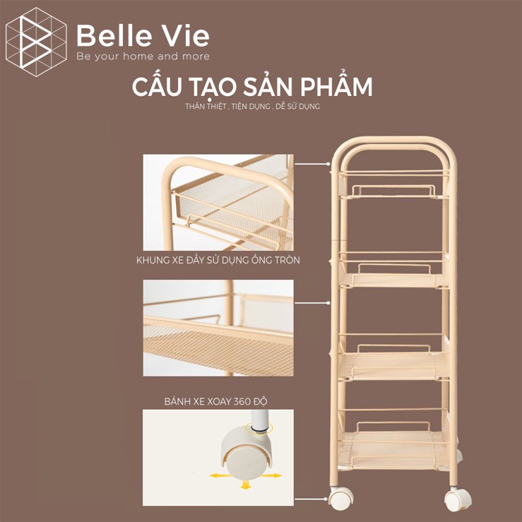 Kệ Sắt Đa Năng 4 Tầng BELLIVE Kệ Đa Năng Sơn Tĩnh Điện Có Bánh Xe Tiện Lợi Iron Shelf 4F