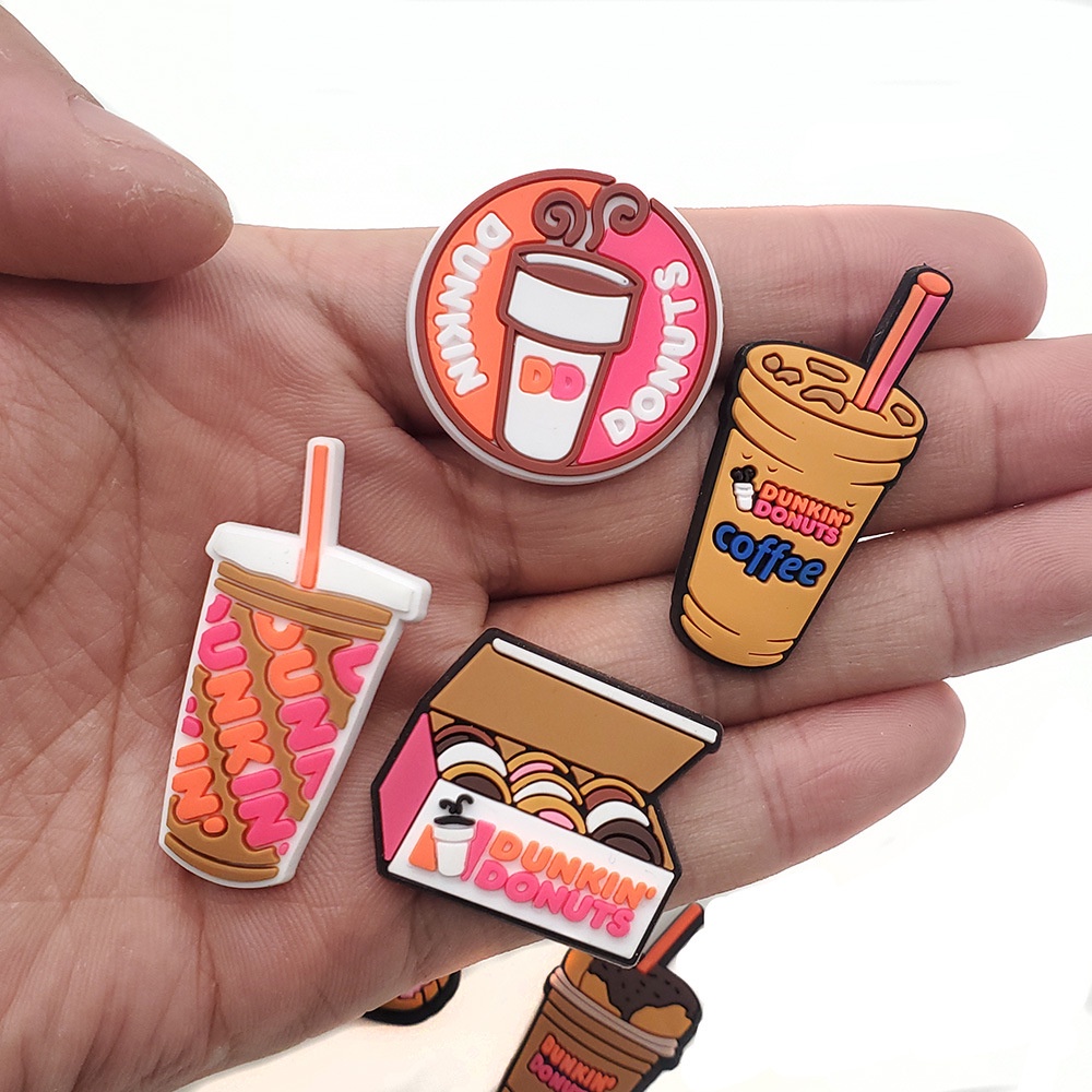 Dễ thương dunkin donut jibbitz trà sữa nguyên bản jibits croc charm coffee food croc jibbits for women shoes phụ kiện giày bùa ghim trang trí