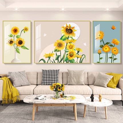 Bộ 3 Tranh Treo Tường Hoa Hướng Dương / Tranh Treo Tường Phòng khách /Phòng Ngủ / Tranh Tráng Gương Bóng Đẹp Cao Cấp