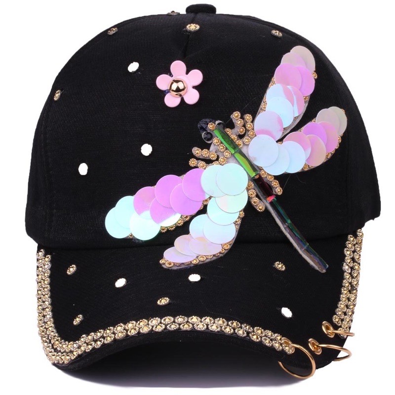 Nón đính đá hoạ tiết bướm kim sa cho nữ