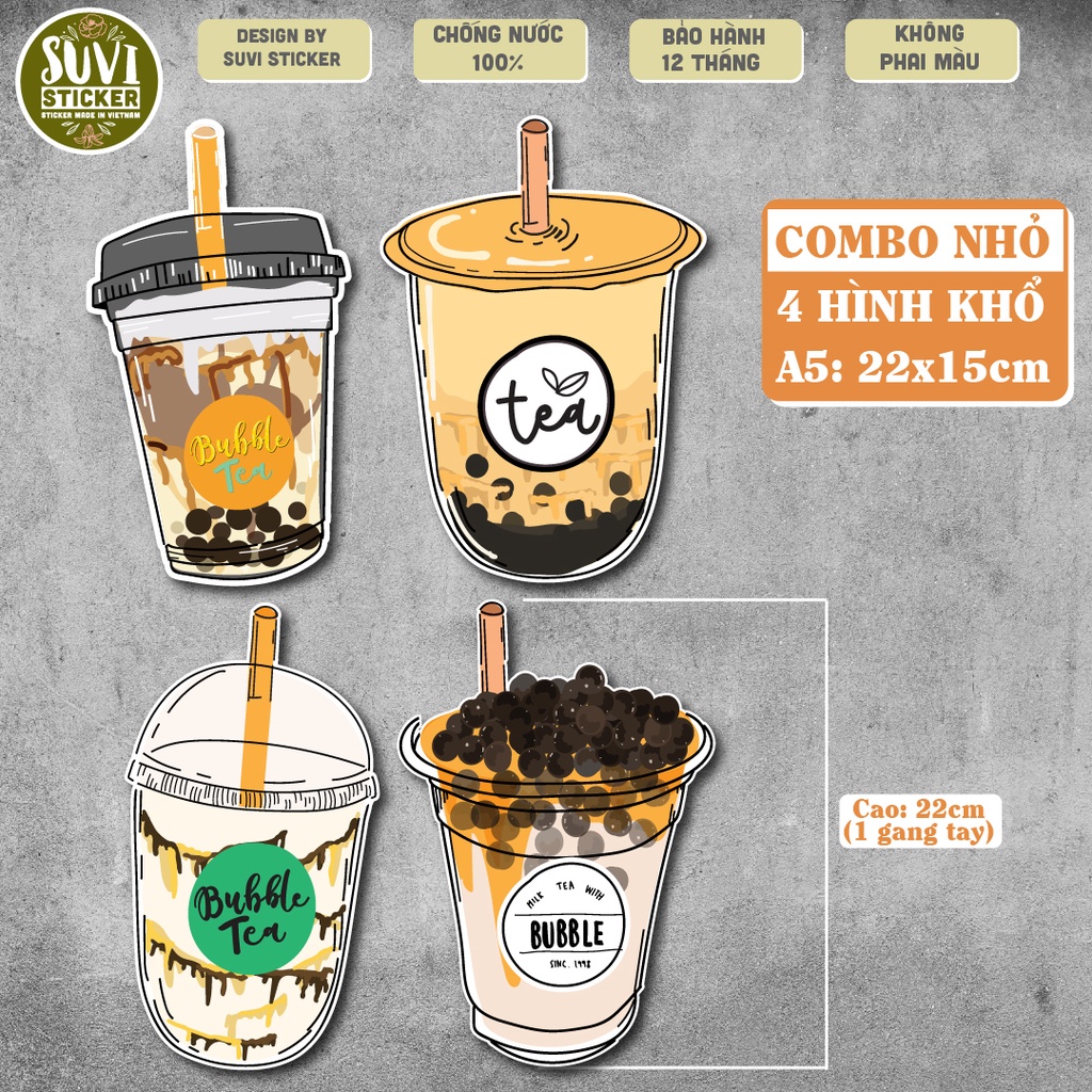 Combo Decal Trà Sữa khổ lớn trang trí tường, dán kính, trang trí quán cà phê khổ A4 chống nước. TS04
