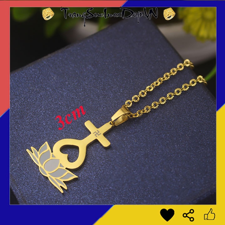 Mặt dây chuyền thiên tâm đế hoa sen bản nhỏ 3cm sáng đẹp, bền màu, đem lại bình an may mắn cho người đeo