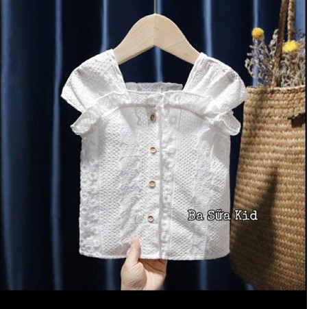 (A4) Áo ren mềm cánh tiên cho bé gái phối khuy gỗ Hàng Quảng Châu