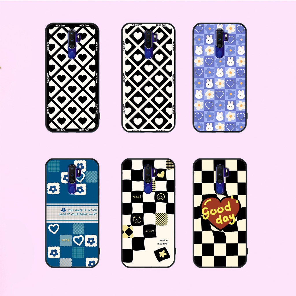 Ốp lưng Oppo A5 2020 / Oppo A9 2020 in hoạ tiết caro trái tim đen trắng, gấu bear cute đáng yêu