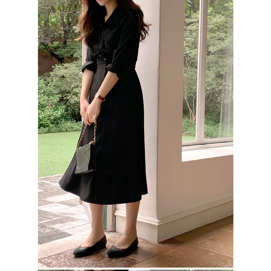 Đầm cổ polo tay dài phối dây buộc thời trang thanh lịch 46775