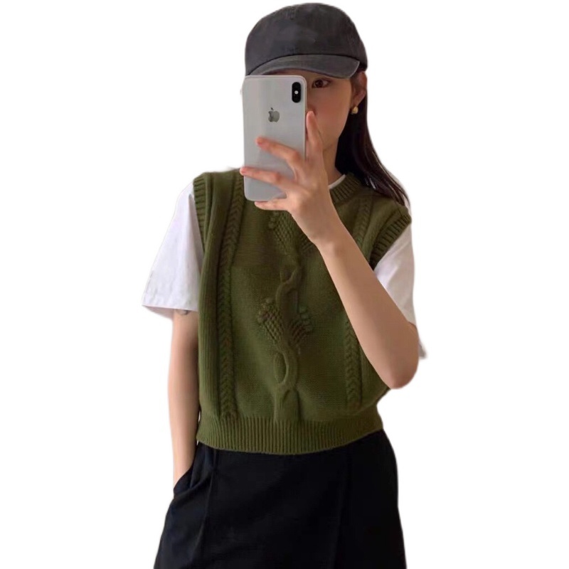 Áo sweater dệt kim SUXI không tay màu sắc đơn giản phong cách vintage Hàn Quốc thời trang cho nữ