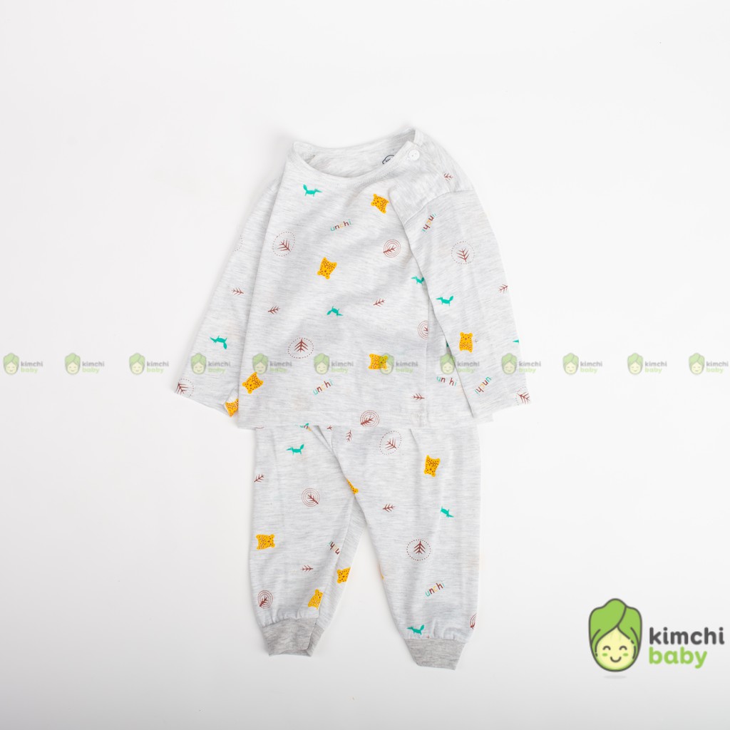 Đồ Bộ Bé Trai, Bé Gái UNCHI Vải Cotton Mềm Xốp Cài Vai Hoạ Tiết Gấu Con, Quần Áo Sơ Sinh Thu Đông Cho Bé UNTD2104