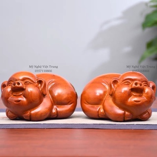 Tượng Heo Gỗ Hương, Đôi Heo Gỗ Đẹp May Mắn