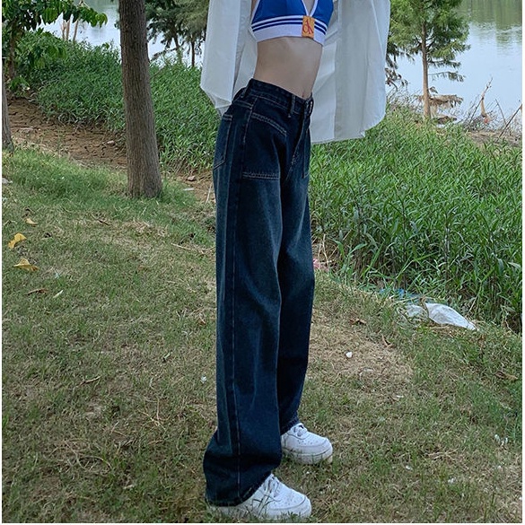 Quần Jean Dài Lưng Cao Ống Rộng Thiết Kế Mới Thời Trang Mùa Thu Dành Cho Nữ