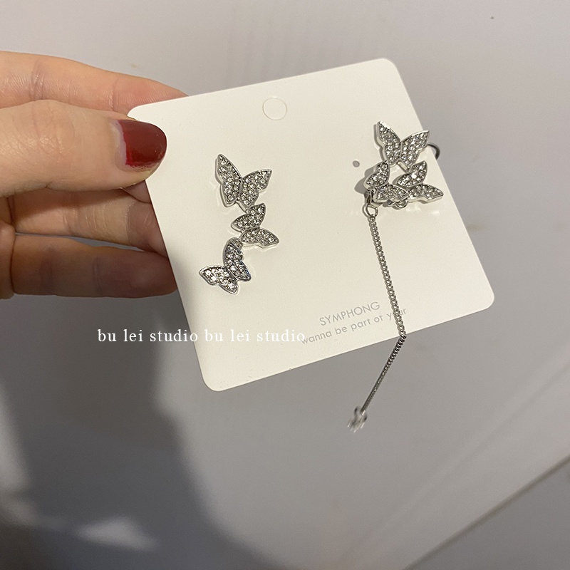 Khuyên Tai Hình Bướm Đính Đá Lấp Lánh Phong Cách vintage Hàn Quốc