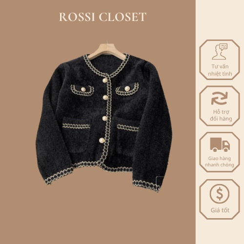 Áo khoác cardigan lông thỏ cúc ngọc phong cách tiểu thư siêu xinh