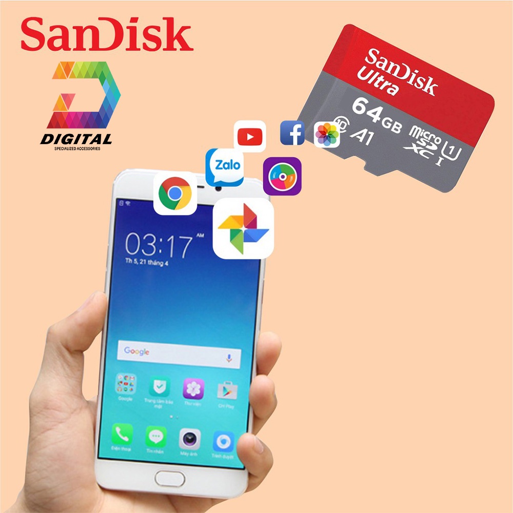 Thẻ Nhớ SanDisk 64GB Ultra 100MB/s MicroSDXC UHS-I A1 Chính Hãng