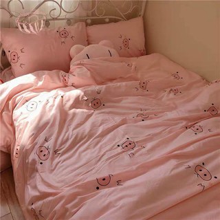 Bộ chăn ga gối Cotton Poly chăn ga Hàn Quốc heo hồng đáng yêu đủ size miễn phí bo chun
