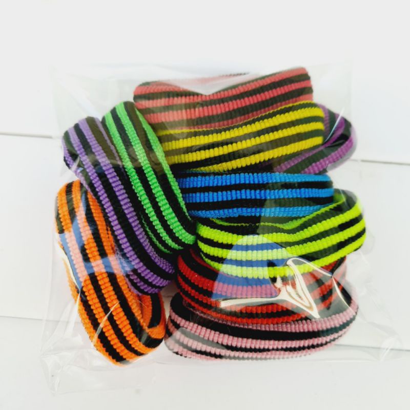 Túi 10 thun cột tóc sọc màu tối màu ngẫu nhiên