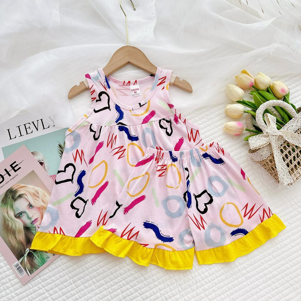 Đồ bộ bé gái size đại, bộ ngố bèo baby doll cho bé thun cotton VNXK Jennie kids j538