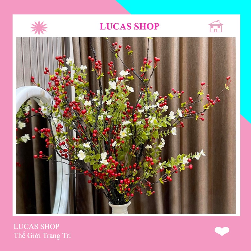 Cành Tuyết Cherry Cổ Cao Cấp 90cm Trang Trí Nhà Cửa, Sự Kiện, Cắm Điểm Đào Đông, Cành Lựu Sang Trọng
