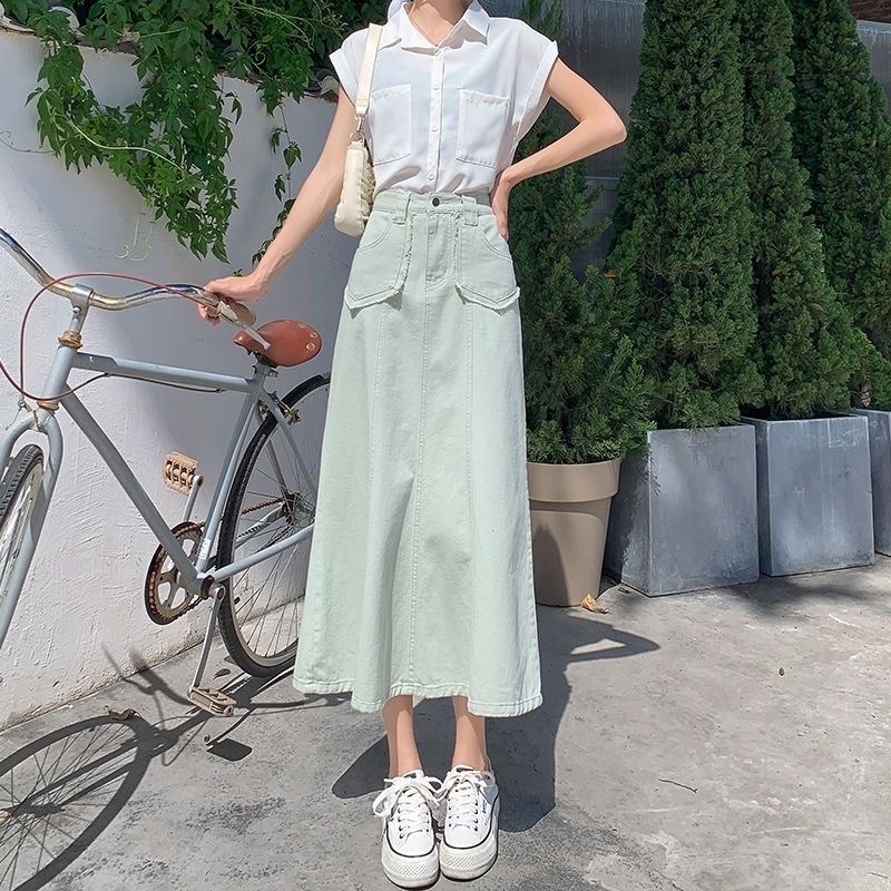 Chân Váy Jean, Bò Midi Dáng Chữ A Dài Taobao Order