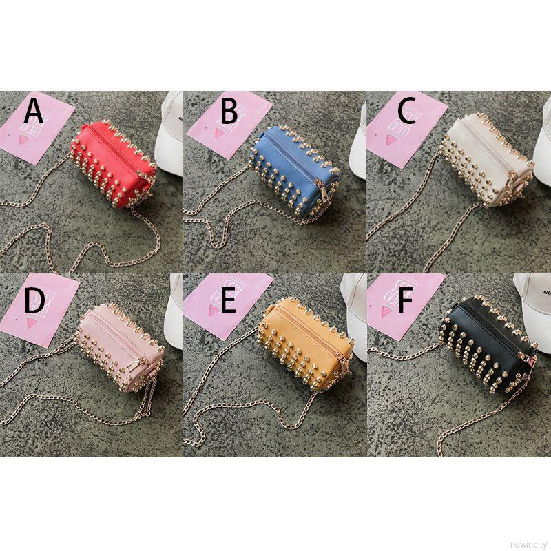 Túi đeo chéo da PU đính đinh tán phong cách Hàn Quốc thời trang cho bé