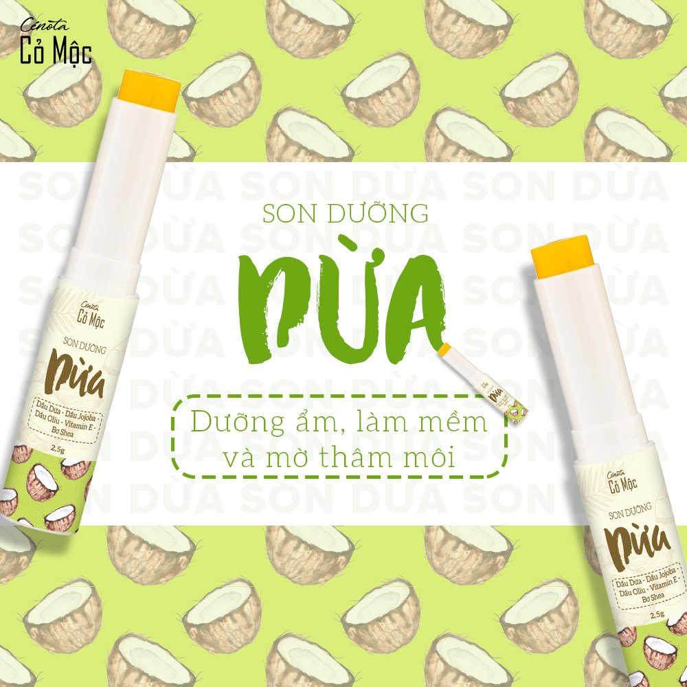 Son Dưỡng Dừa Cenota Cỏ Mộc Dưỡng Ẩm, Làm Mềm Và Mờ Thâm Môi 2.5g