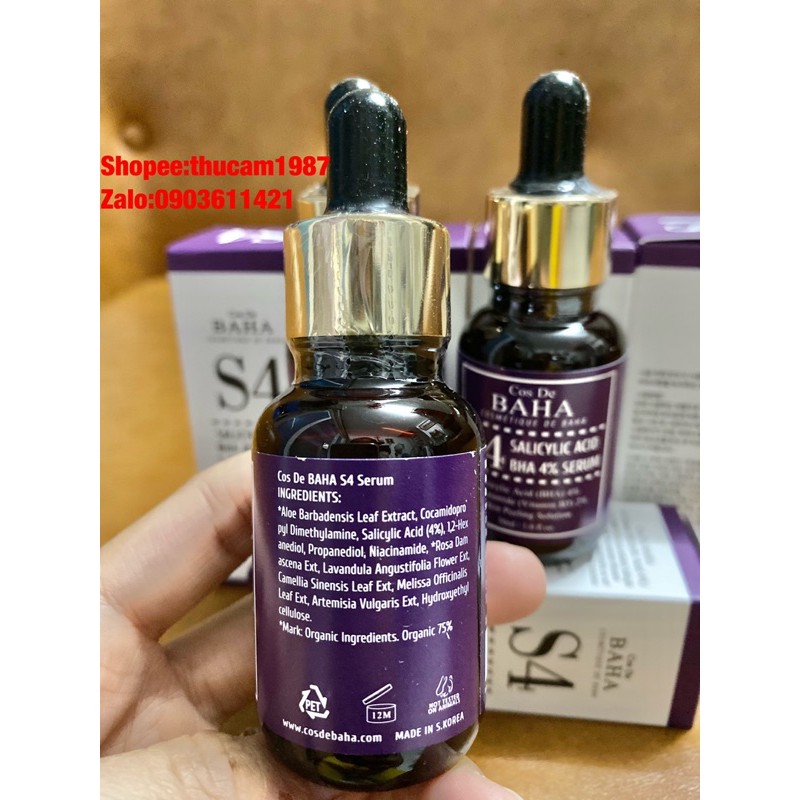 serum  Cos De BAHA Salicylic Acid BHA 4% ngừa mụn ẩn, mụn trứng cá, thu nhỏ lỗ chân lông 30ml.