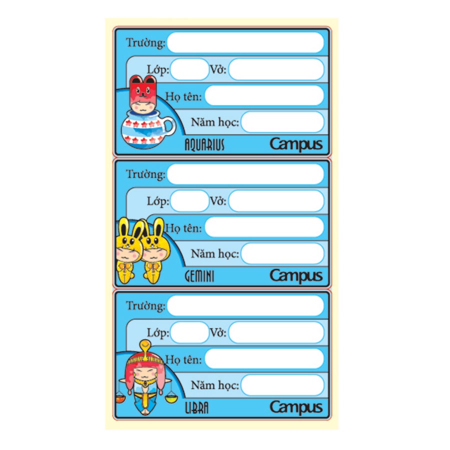 Sét 24 chiếc nhãn vở Campus Cung Hoàng Đạo Zodiac,nhãn ghi tên dán tập giá rẻ