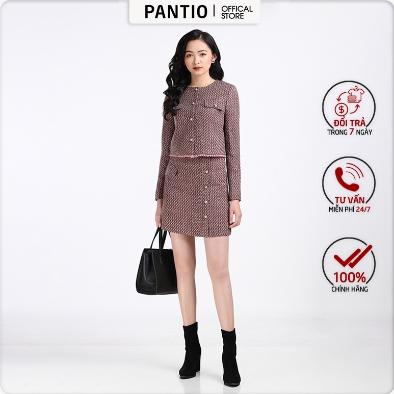 Chân váy ngắn chất liệu tweed dáng chữ A có túi đính khuy phía trước BJN92262 - PANTIO